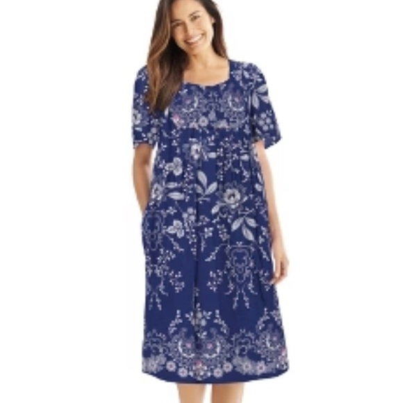 Only Necessities Evening Blue Vines Mixed Print Short Lounger Dress Size 18/20 - Picture 1 of 14